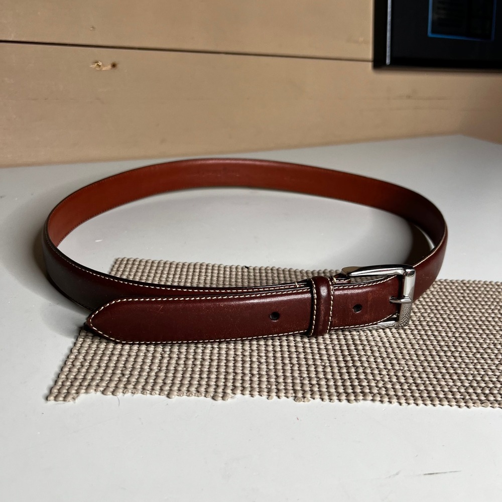 Polo Ralph Lauren Mens Brown Italian Leather Dress Belt Silver Buckle Size 38